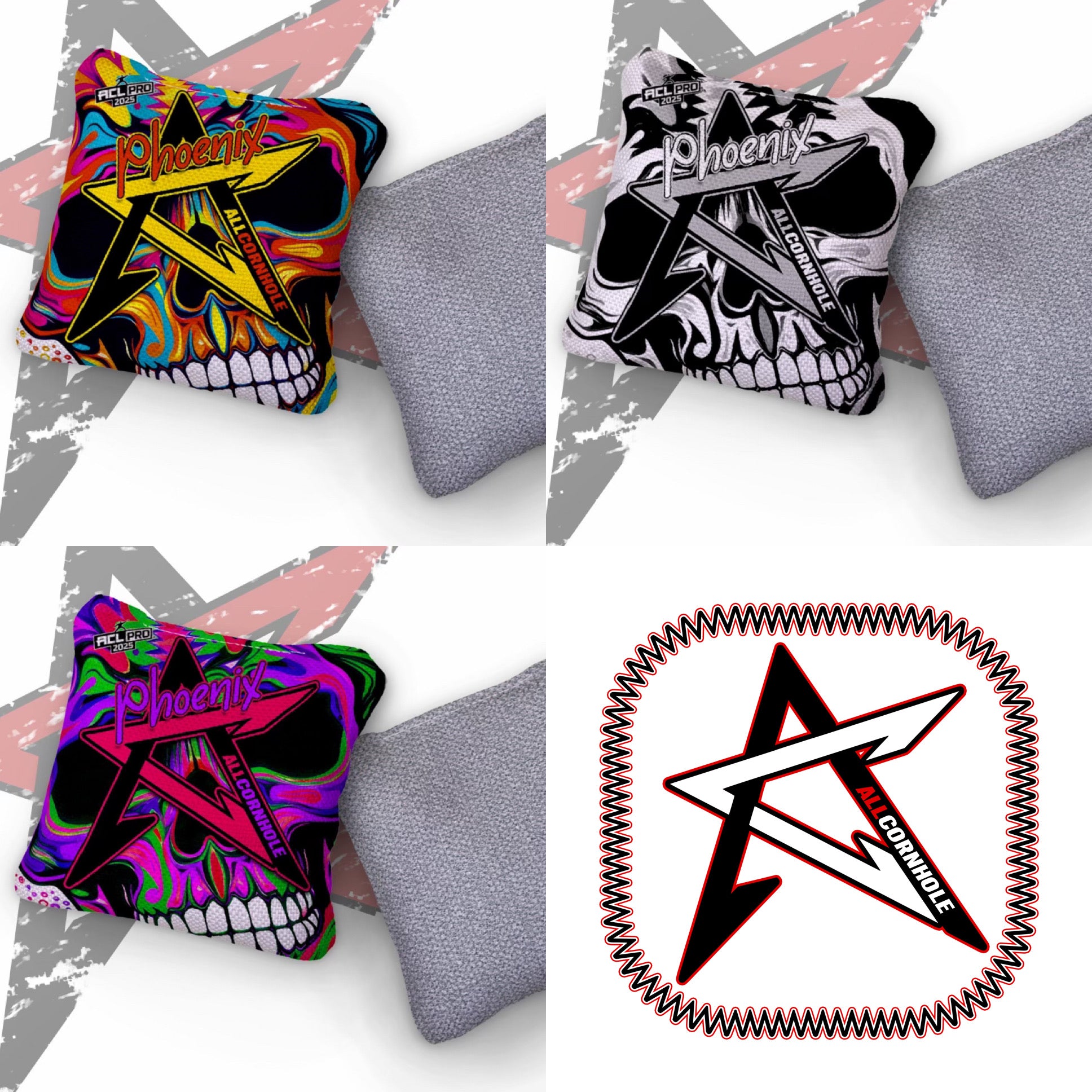 2025 PHOENIX- "KALEIDOSKULL" - ACL Pro Stamped Cornhole Bags - SET OF 4 BAGS