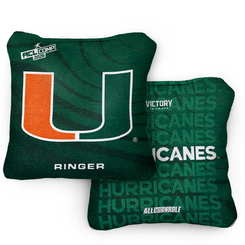 2026 Miami Hurricanes RINGER™️Green ACL Comp Cornhole Bags – Set of 4 Bags