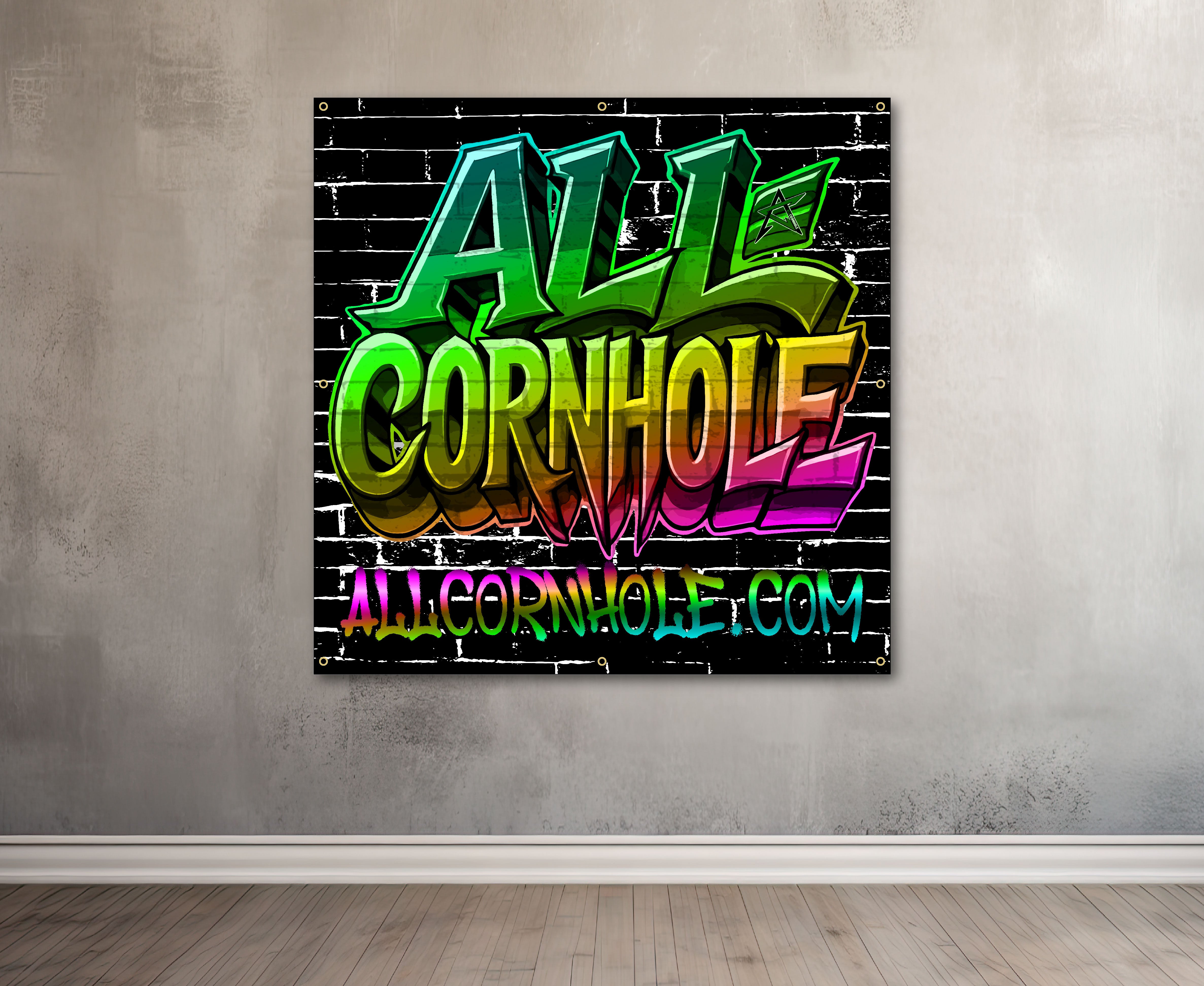 AC Cornhole 4'x4' Matte Finish Vinyl Banner - Hemmed and Grommeted