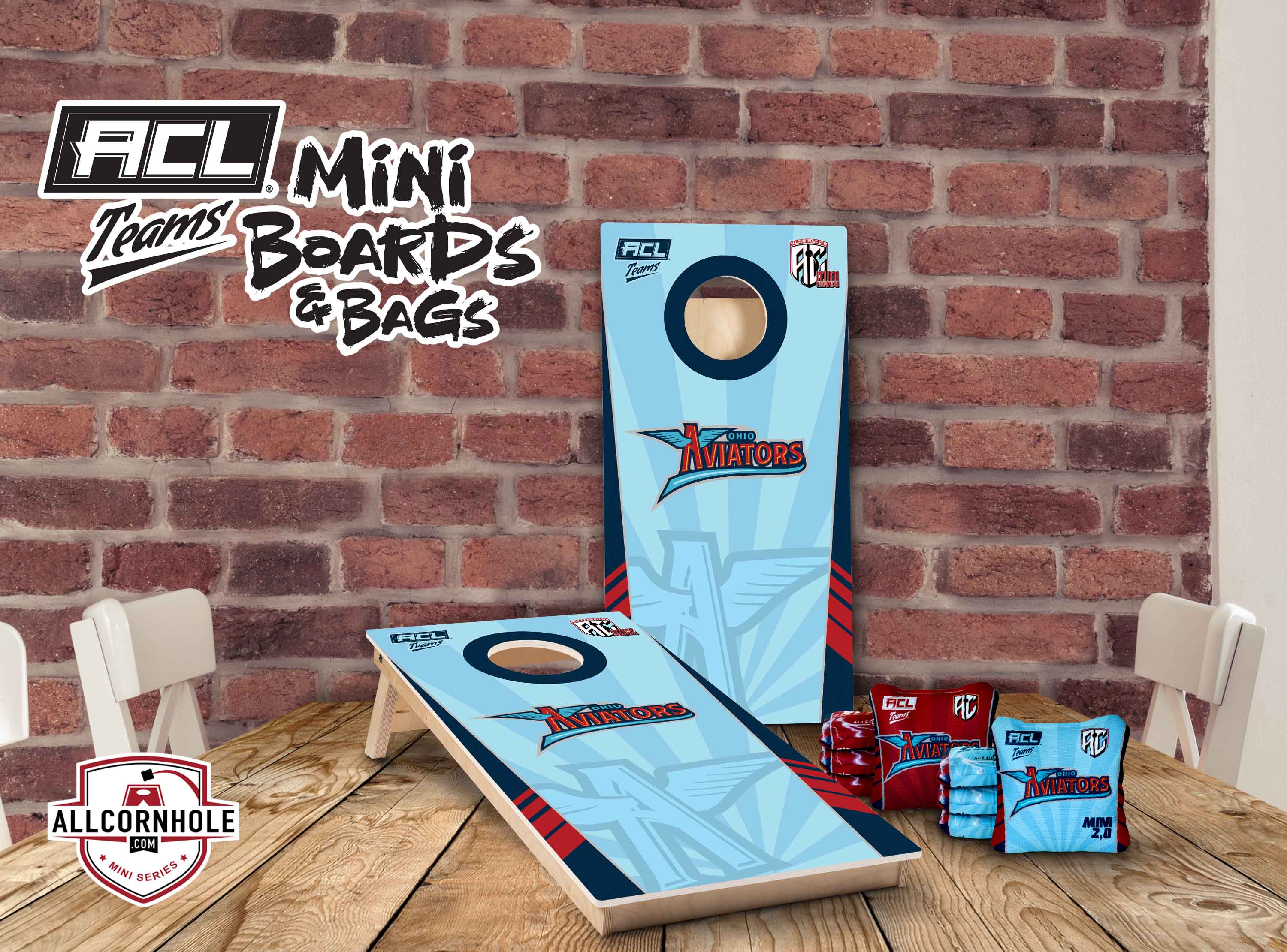 ACL Teams mini Cornhole Board Set - Ohio Aviators