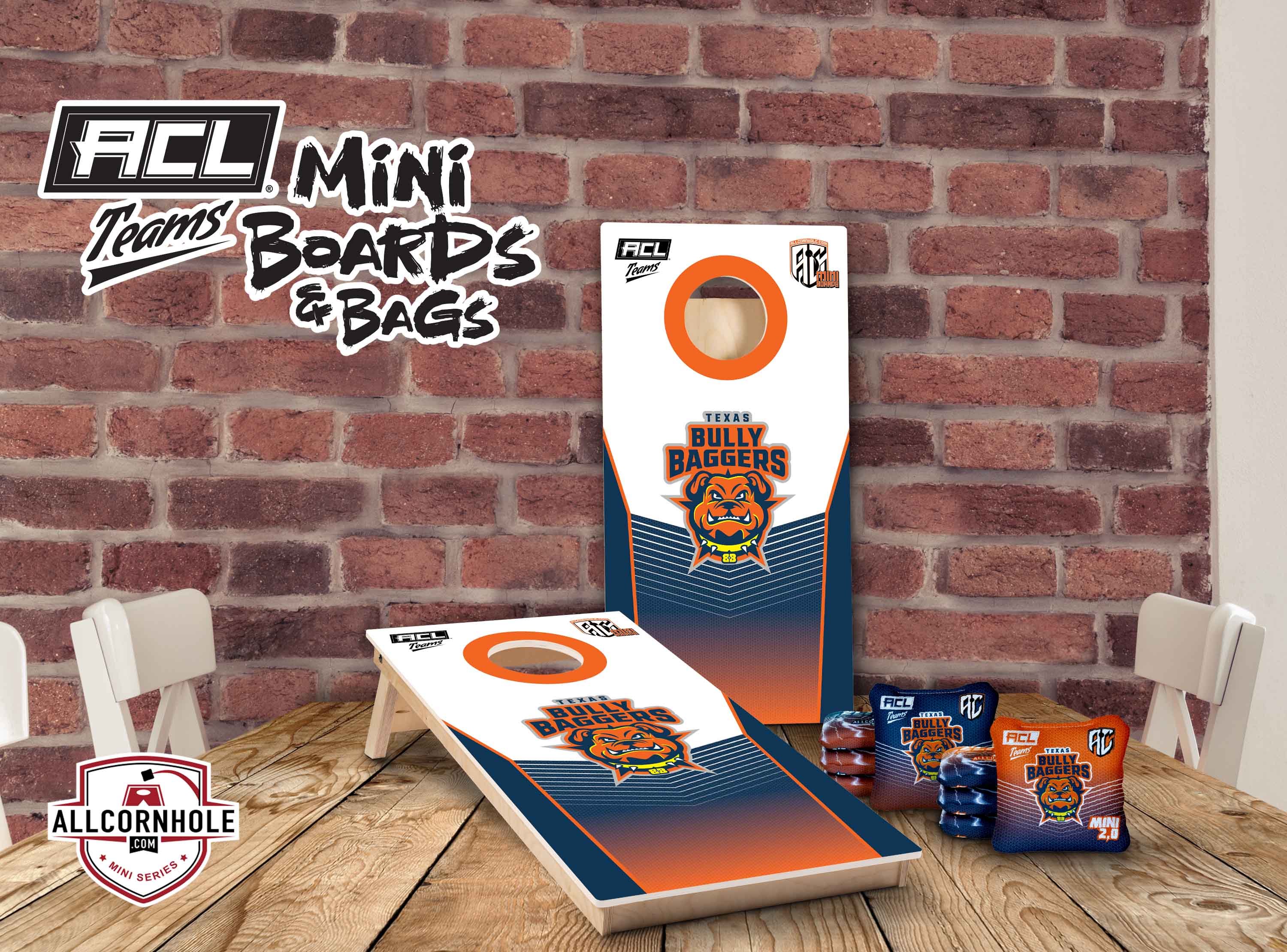 ACL Teams mini Cornhole Board Set - Texas Bully Baggers