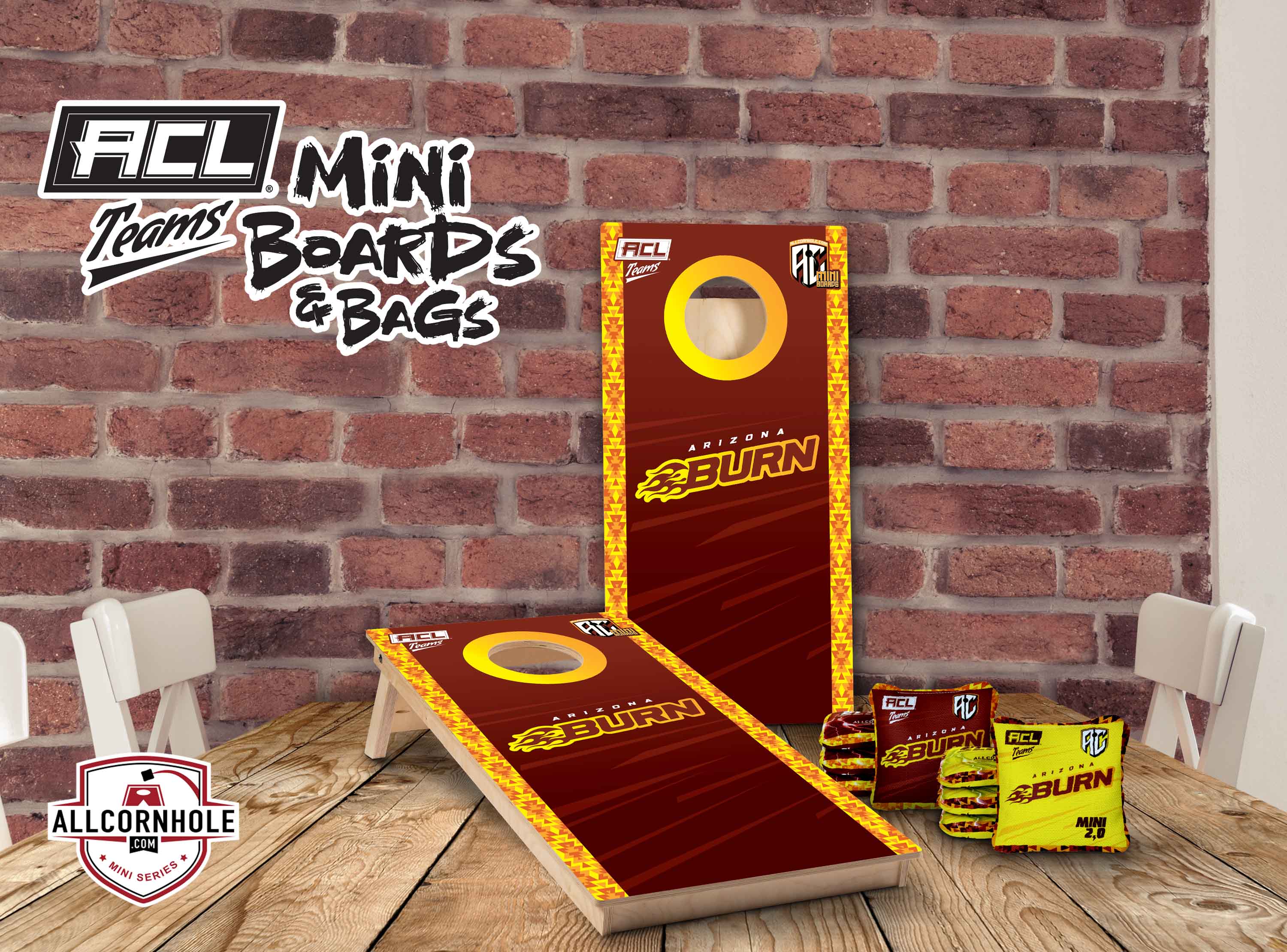 ACL Teams mini Cornhole Board Set - Arizona Burn