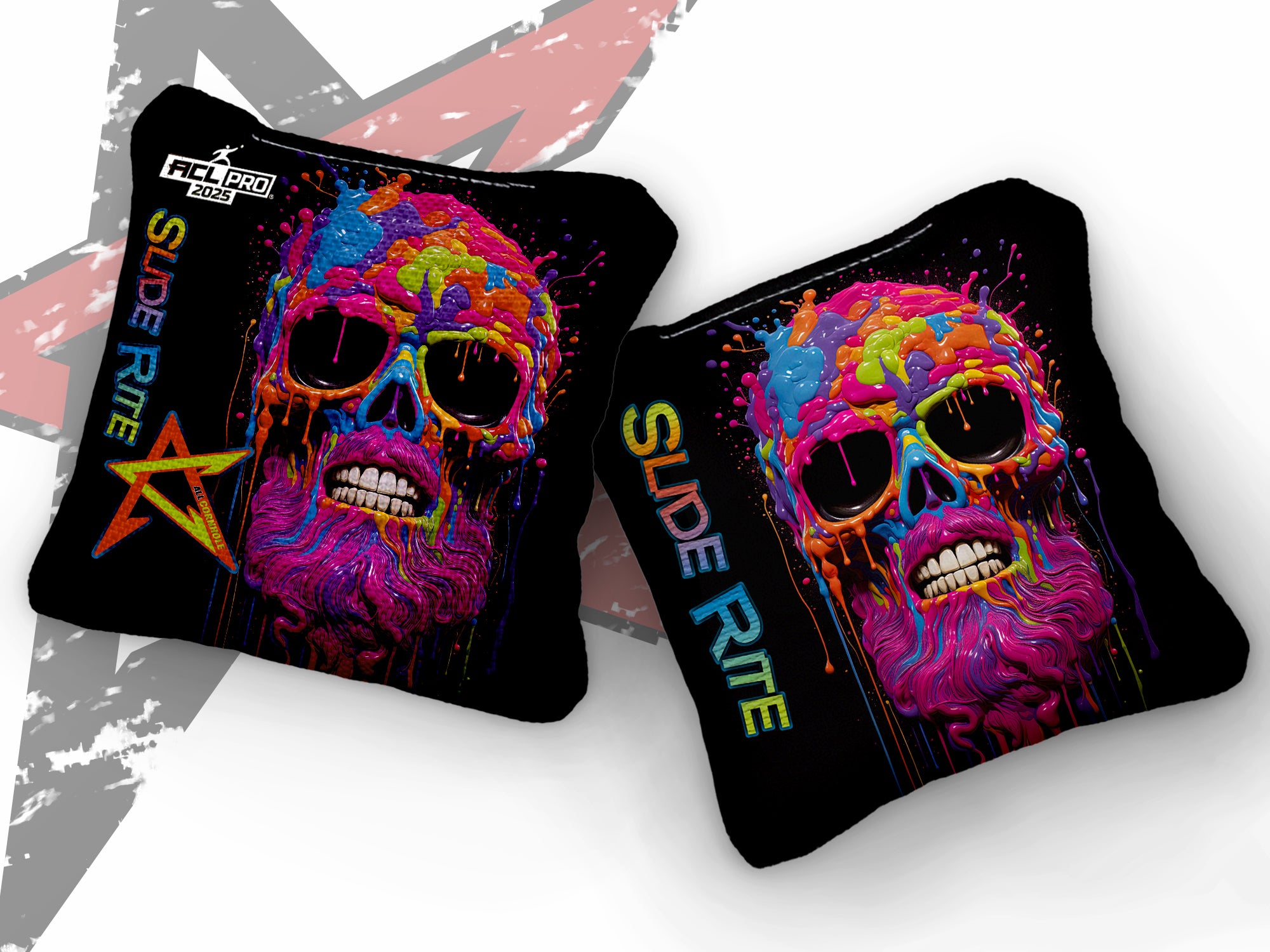 2025  SLIDE RITE - "MELTING SKULL" - ACL Pro Stamped Cornhole Bags - SET OF 4 BAGS