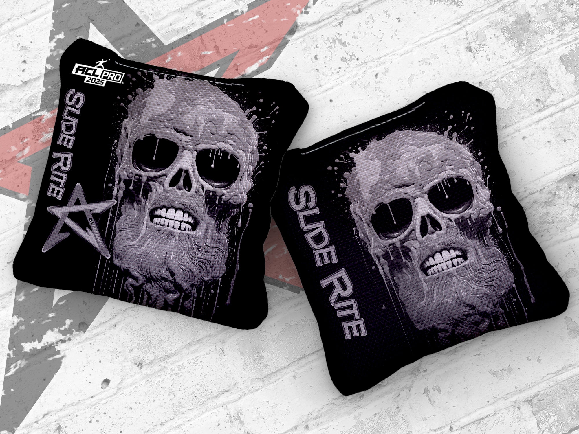 2025  SLIDE RITE - "MELTING SKULL" - ACL Pro Stamped Cornhole Bags - SET OF 4 BAGS