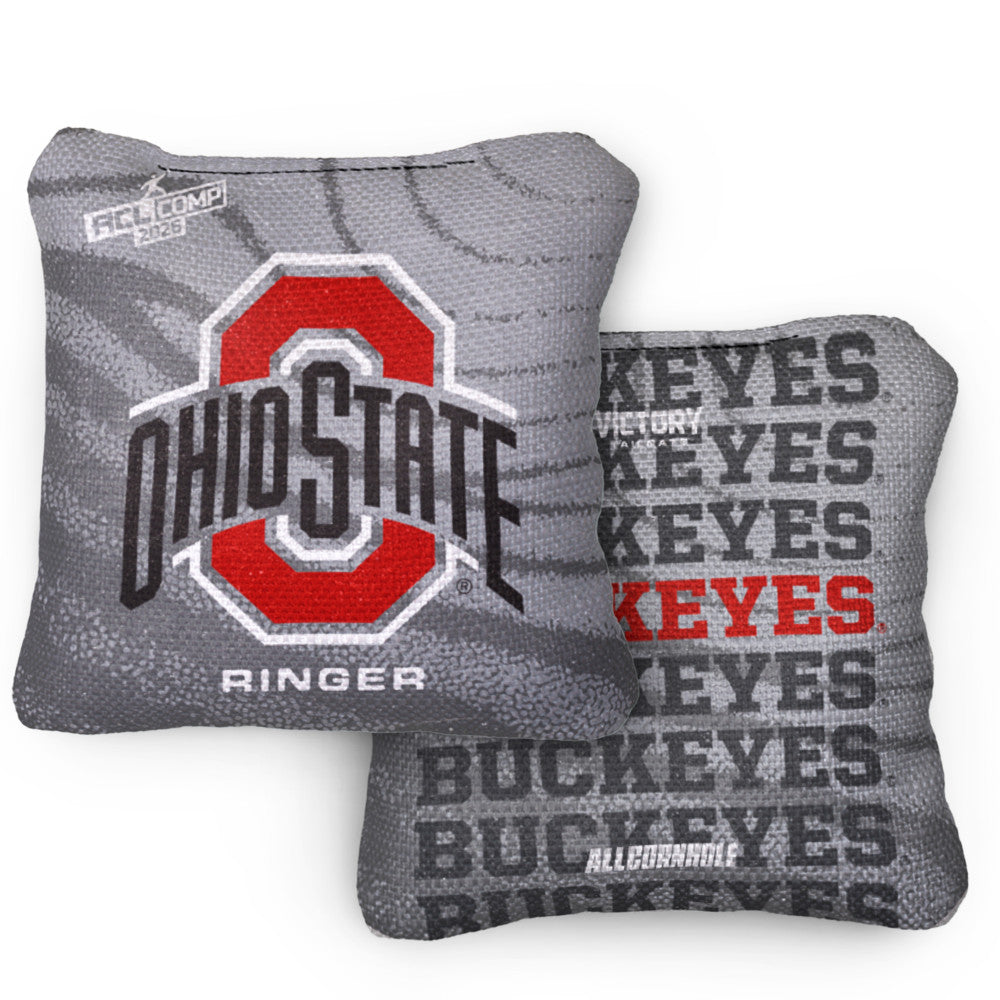 2026 Ohio State Buckeyes RINGER™️Grey ACL Comp Cornhole Bags – Set of 4 Bags