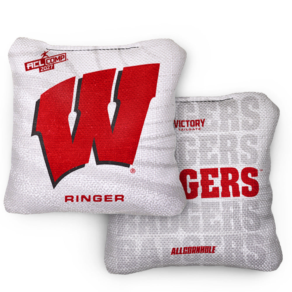 2027 Wisconsin Badgers RINGER White ACL Comp Cornhole Bags – Set of 4 Bags