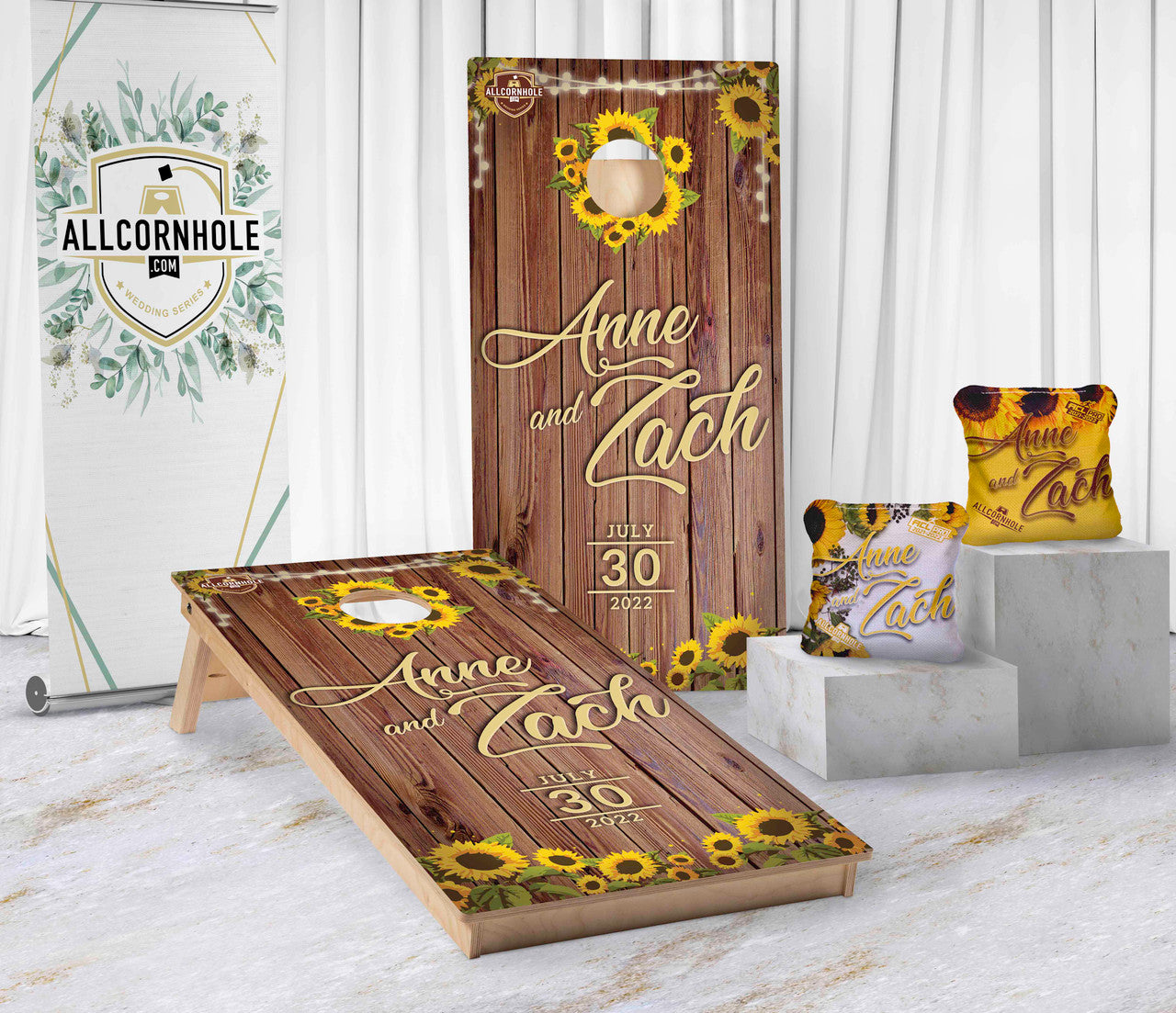 Wedding Cornhole Board Set - Sunflower Edition