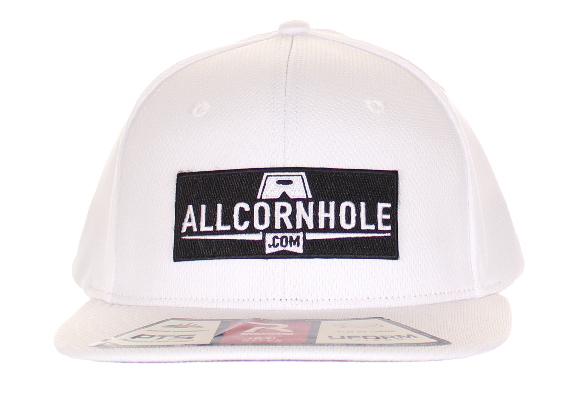 AllCornhole FlexFit Hat - White/Black Patch