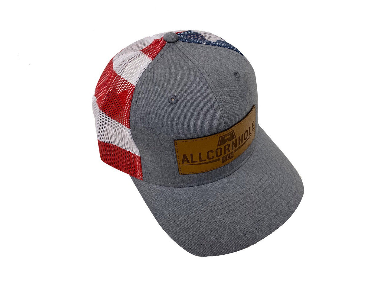 AllCornhole Curved Bill Stars/Stripes Snapback Hat with Leather patch - Free Shipping