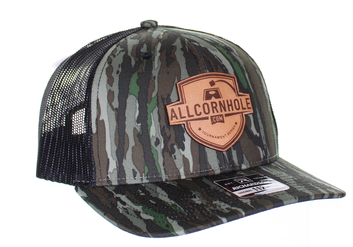 AllCornhole Curved Bill Hunter Camo Snapback Hat with Leather Patch