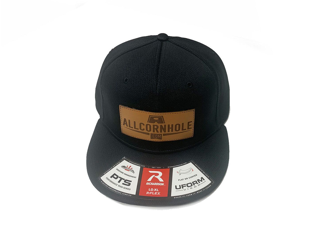 AllCornhole FlexFit Hat - Black with Leather Patch